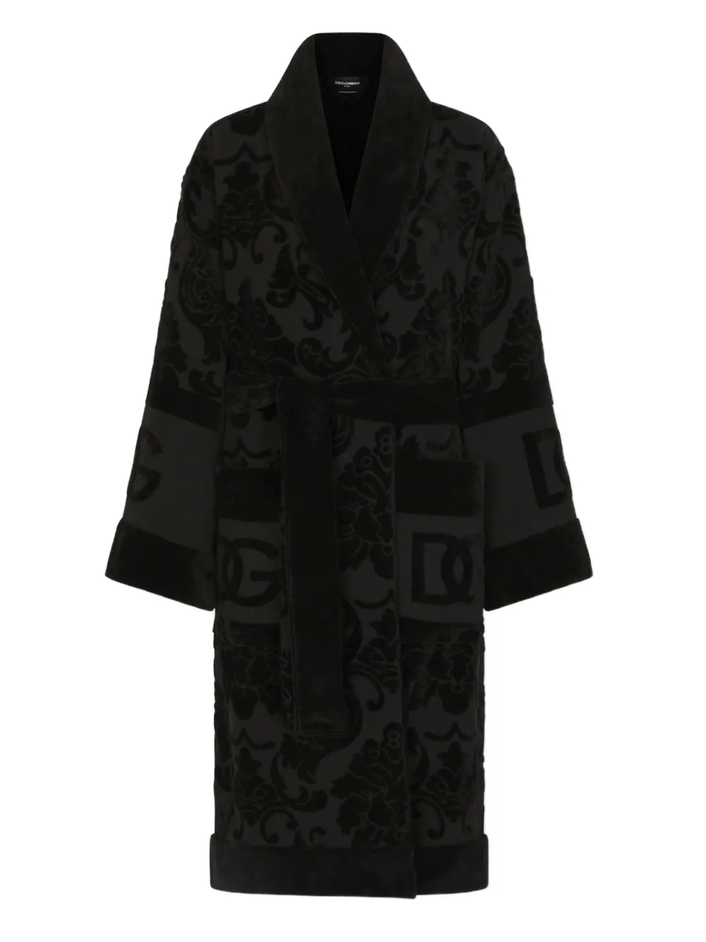 Dolce & Gabbana Casa Logo Monogram Jacquard Bathrobe In Black
