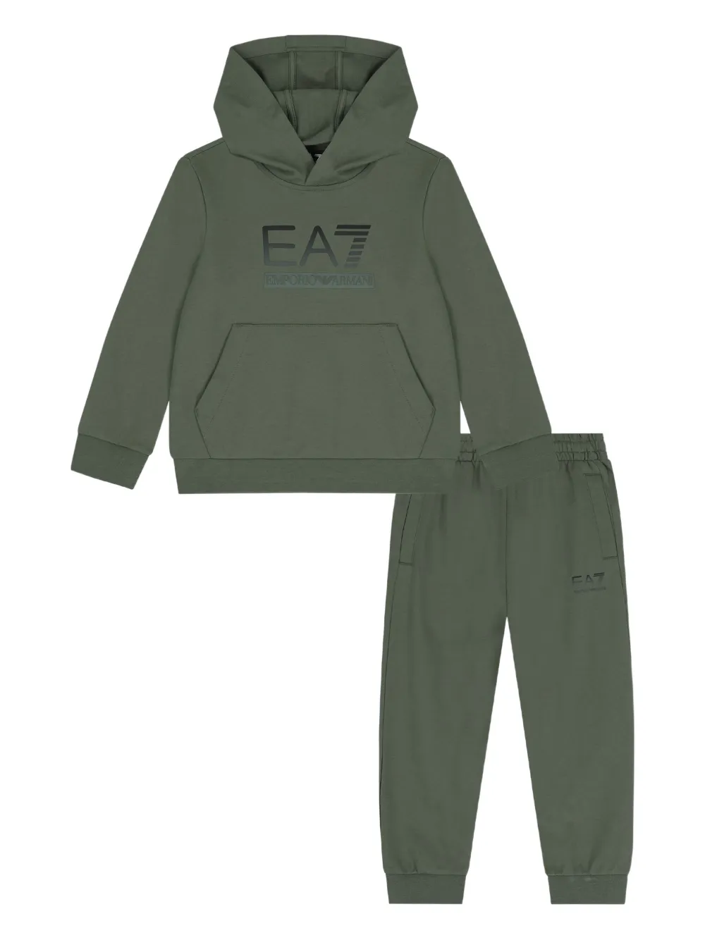 Emporio Ar i Kids logo-embroidered hooded tracksuit Groen