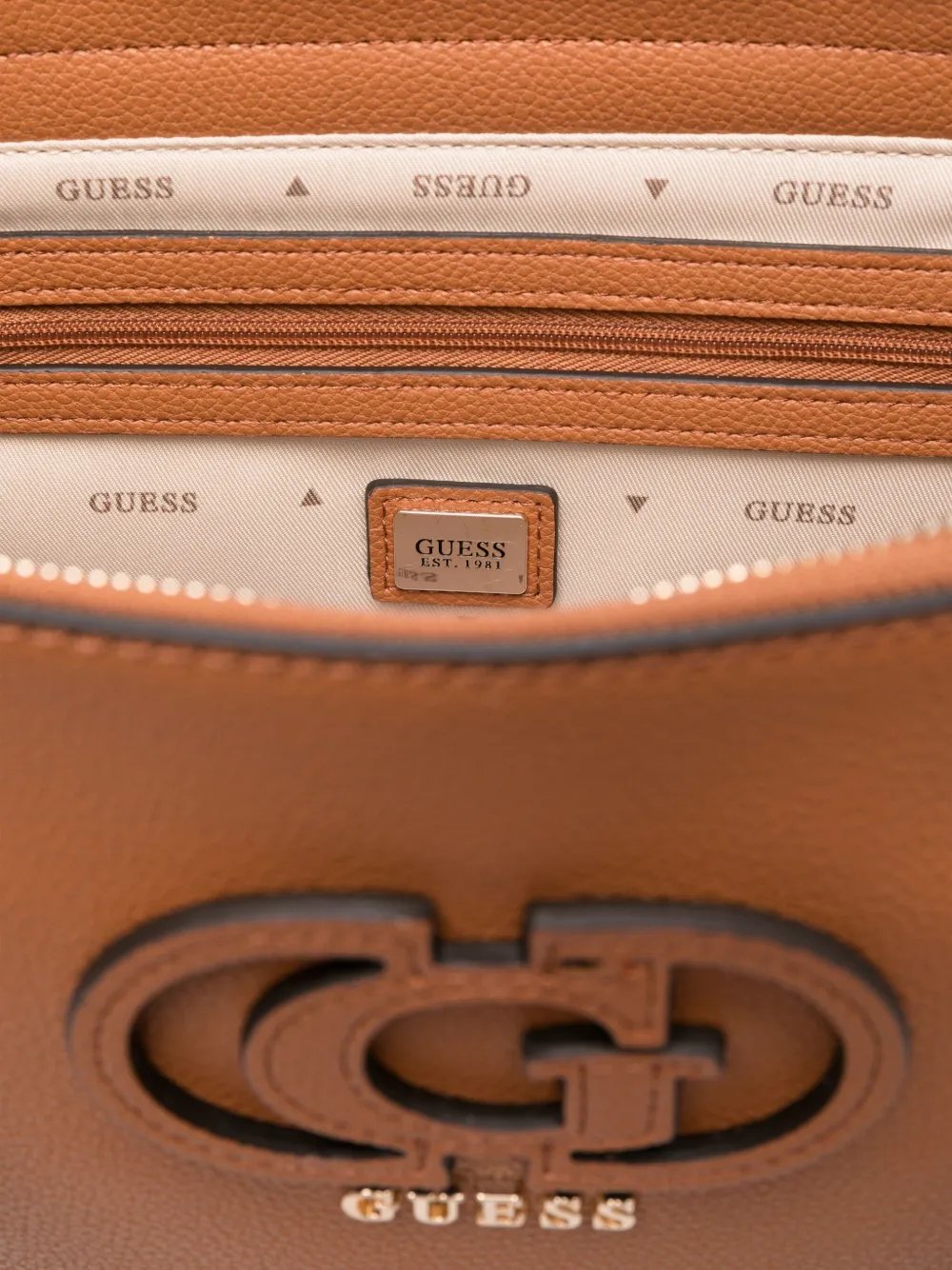 Guess Usa Logo-plaque Tote Bag In Brown