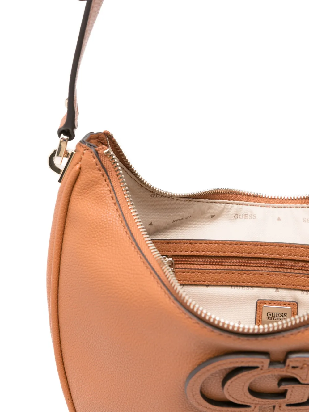 GUESS USA Halvemaanvormige schoudertas met logoplakkaat Bruin