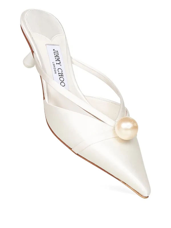 Jimmy Choo 50mm pearl-embellished pointed-toe Mules Neutrals