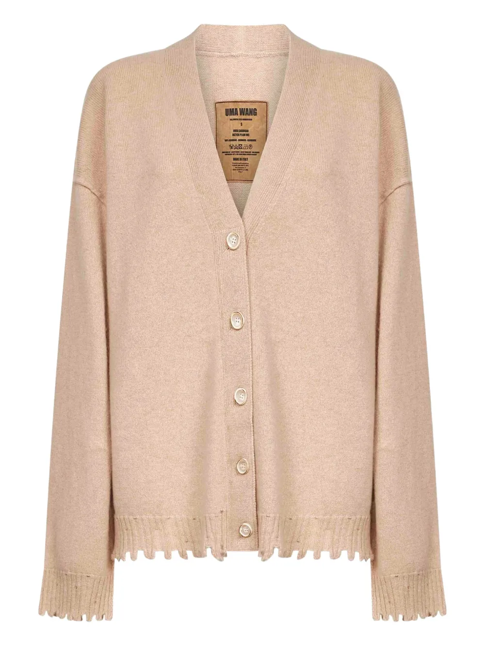 Uma Wang frayed-edge ribbed cardigan Beige