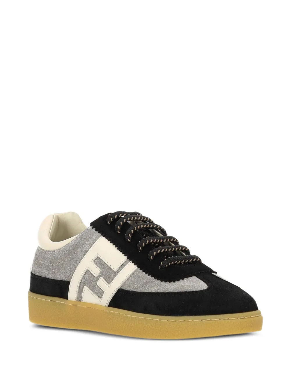 Fendi Kids suede-leather logo sneakers Grey