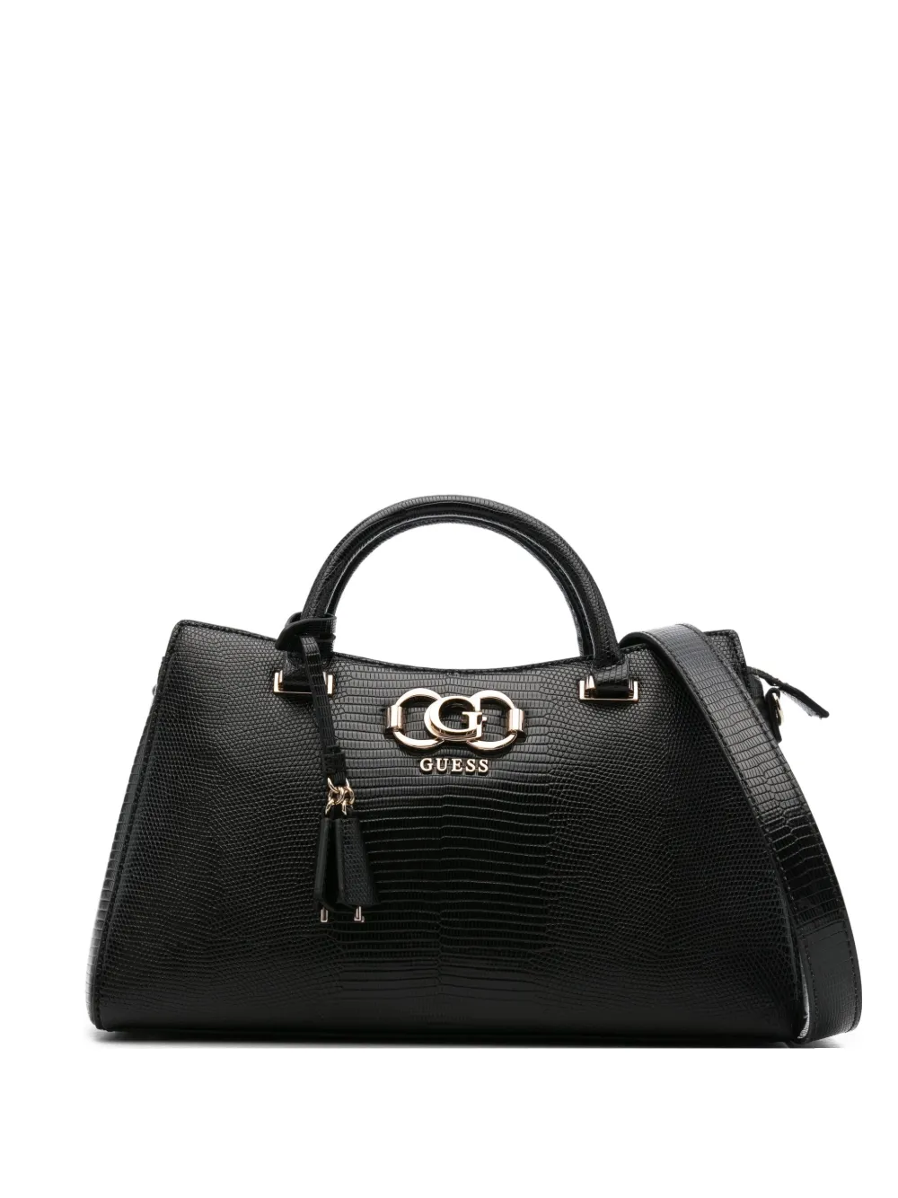 GUESS USA logo-plaque snakeskin tote bag | Black | Image 1