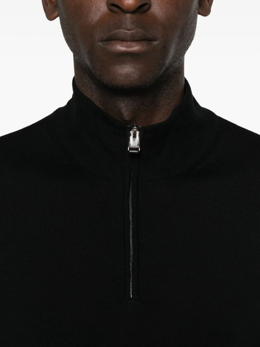 Canali High-neck Zip-front Sweater In Black