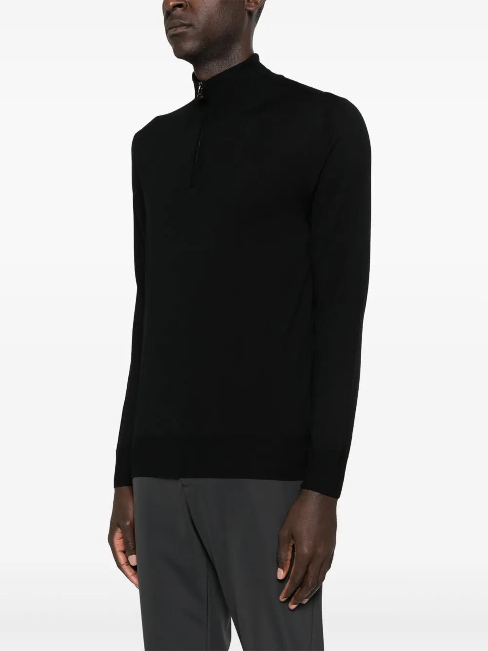 Canali High-neck Zip-front Sweater In Black