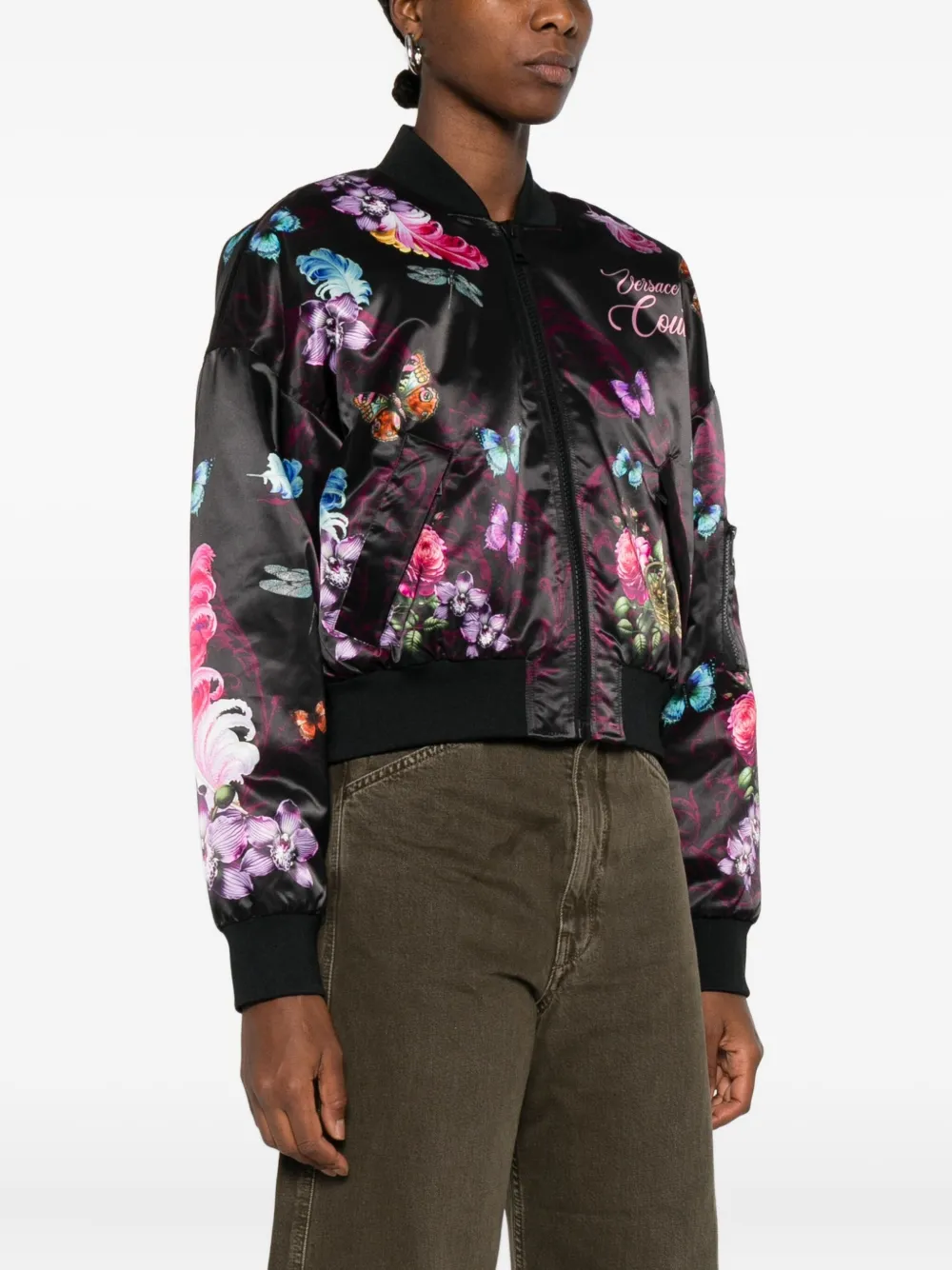 Versace Jeans Couture floral bomber jacket Zwart