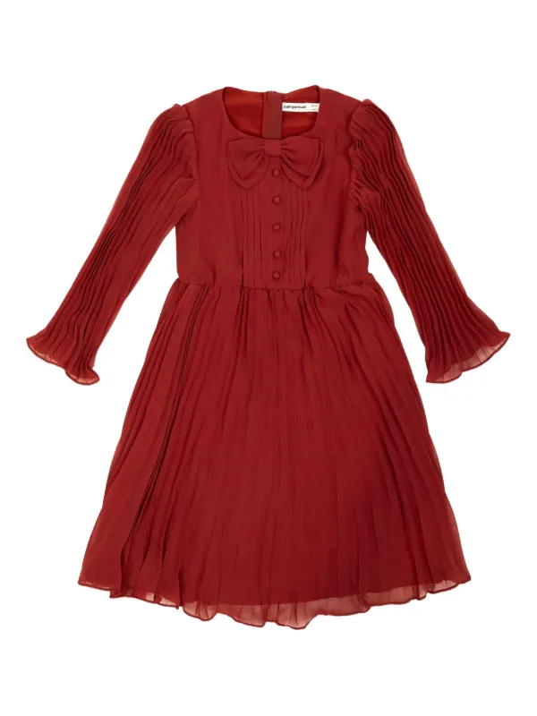 Self-Portrait Kids bow-detail Pleated Dress | Red | FARFETCH ID