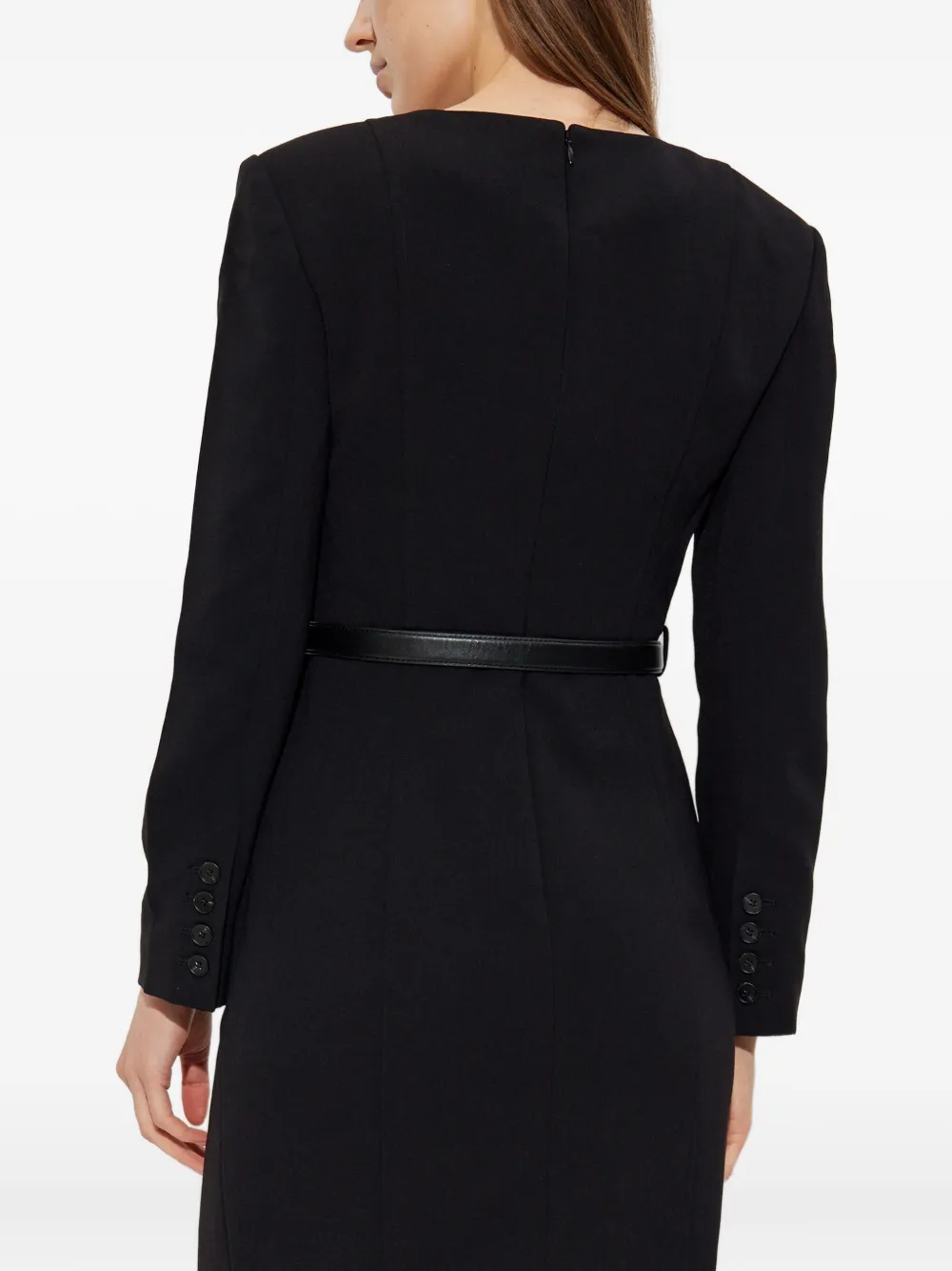 Self-portrait Button-front Belted Midi Dress In Black