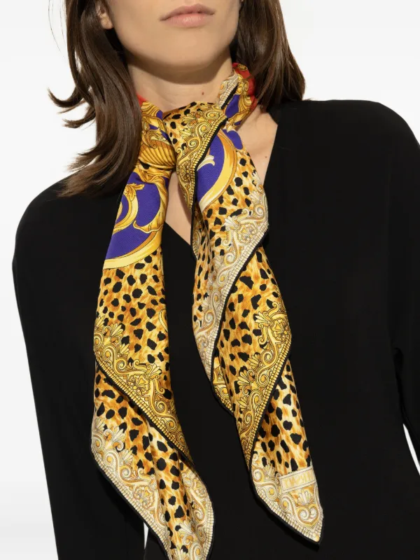 小物 VERSACE scarf silk100% Versace Silk Scarf: Native American Design