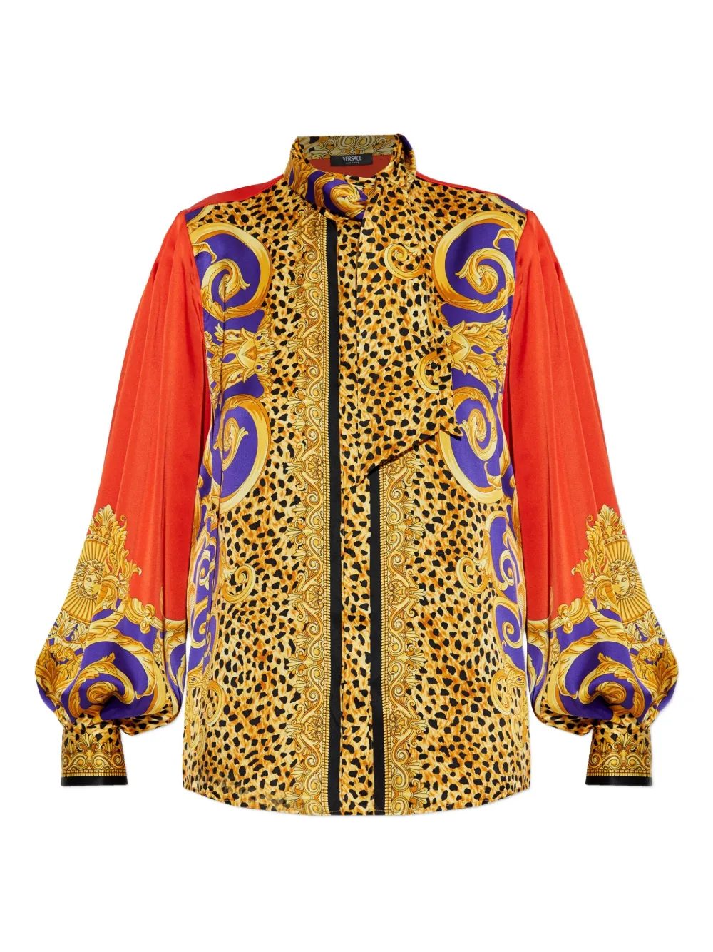 Versace baroque-print puff-sleeve top Geel