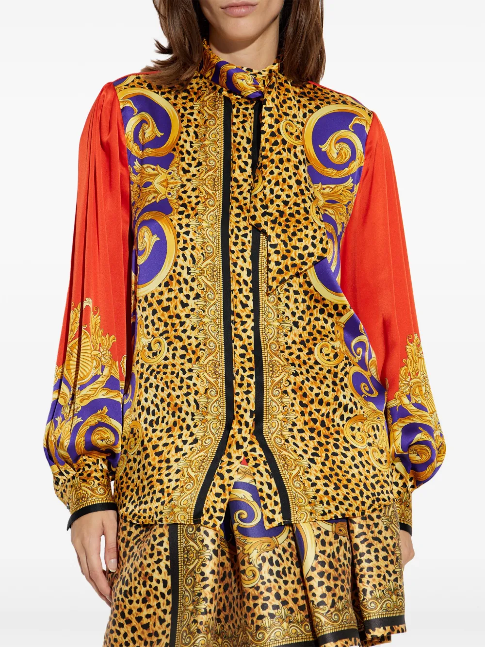 Versace Top met pofmouwen en barokprint Geel
