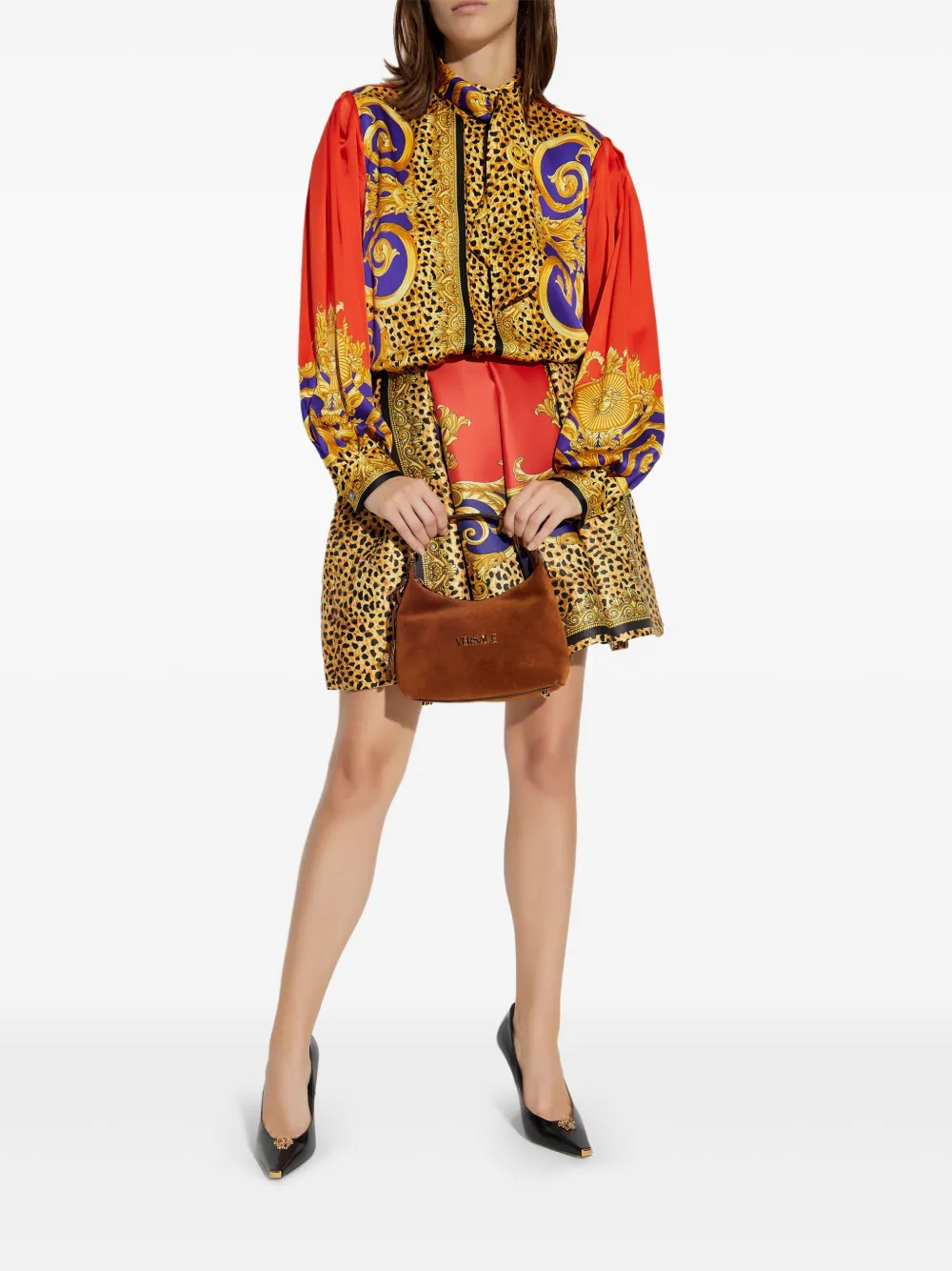 Versace baroque-print puff-sleeve top - Geel
