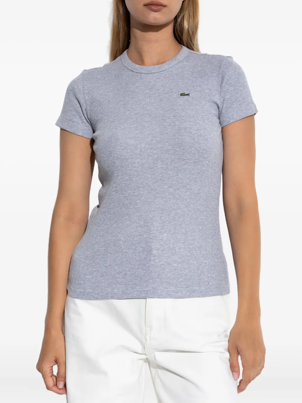 Lacoste Geribbeld T-shirt met ronde hals Grijs