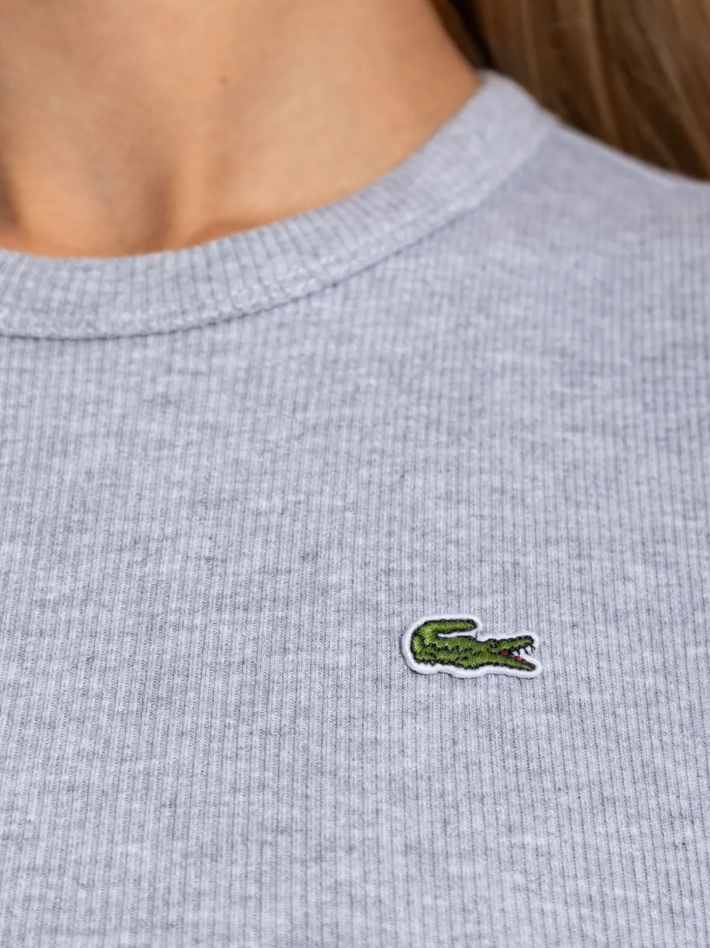 Lacoste Geribbeld T-shirt met ronde hals Grijs
