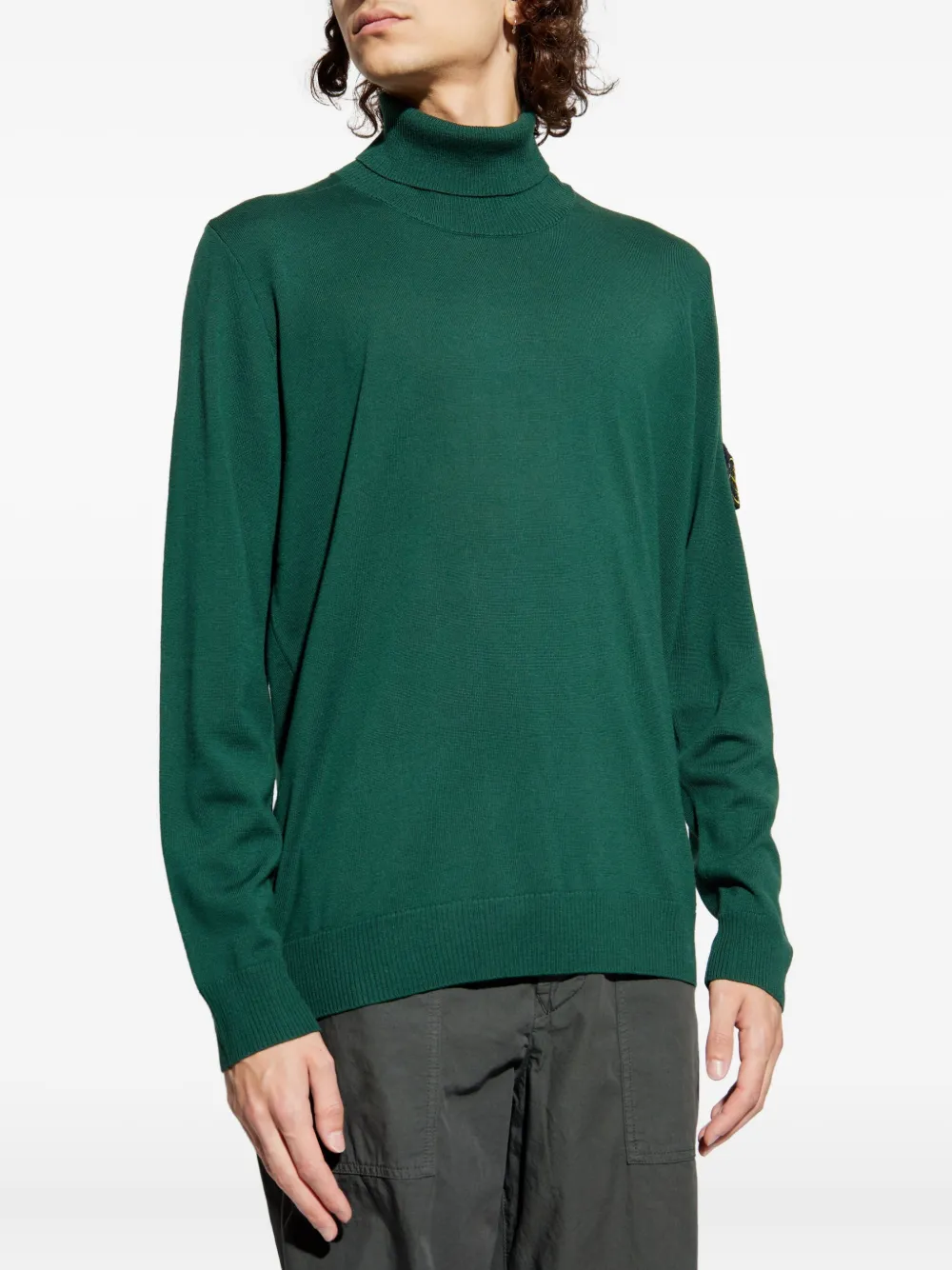 Stone Island roll-neck patch-pocket sweater Groen