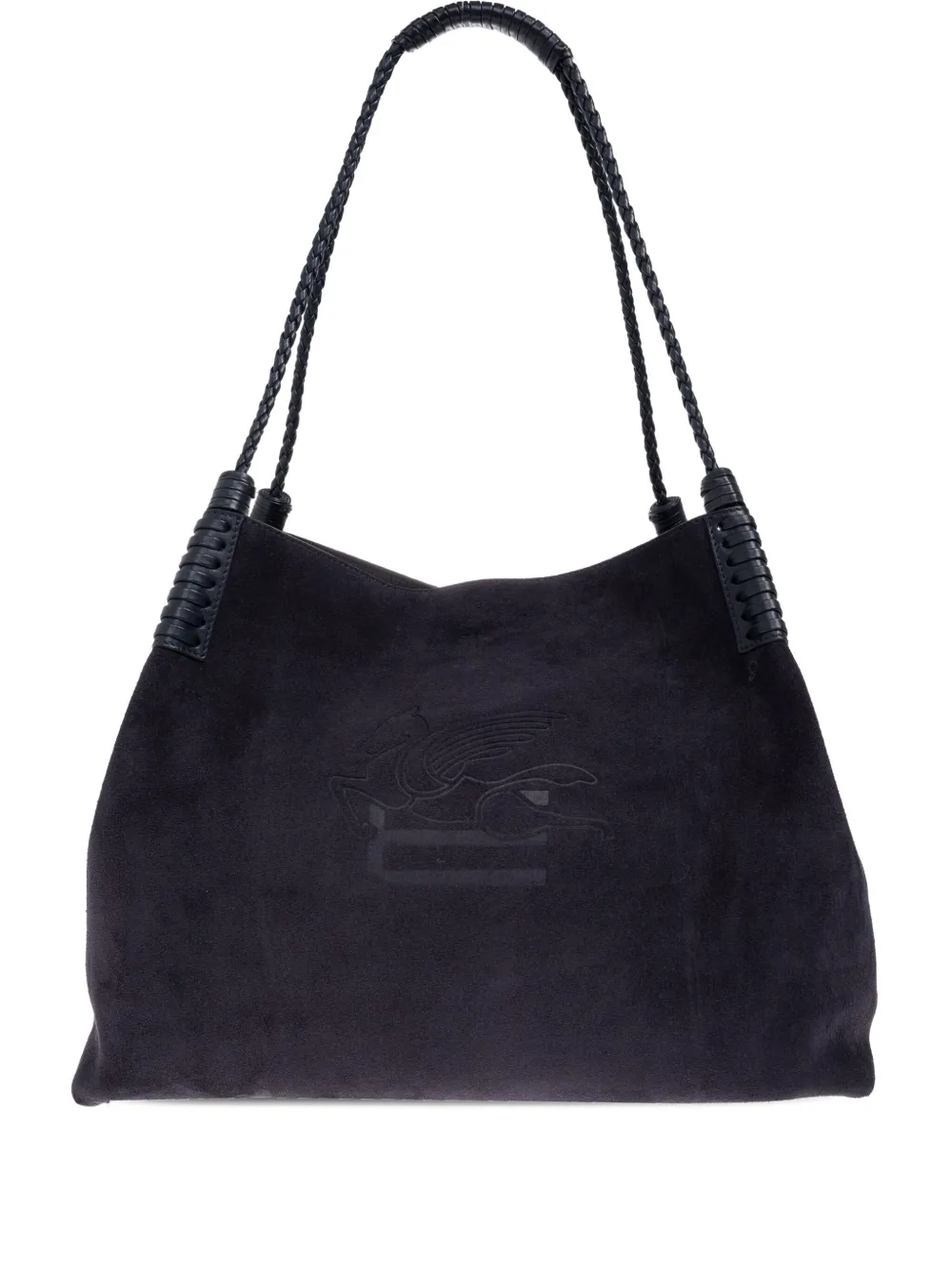 ETRO Medium Libra suède schoudertas met gevlochten handvat Blauw