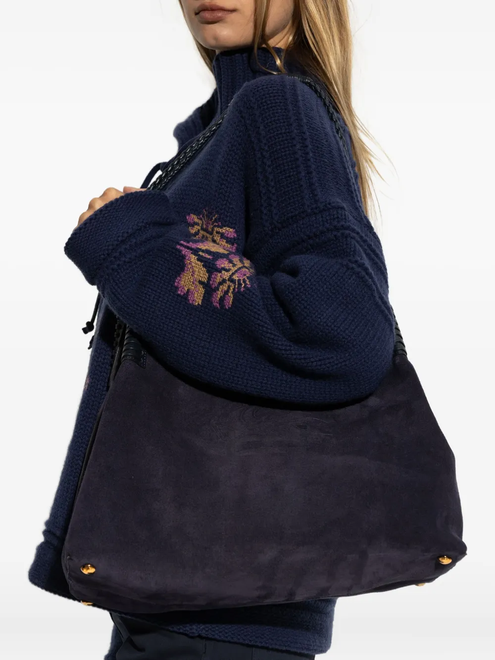 ETRO Medium Libra suède schoudertas met gevlochten handvat - Blauw