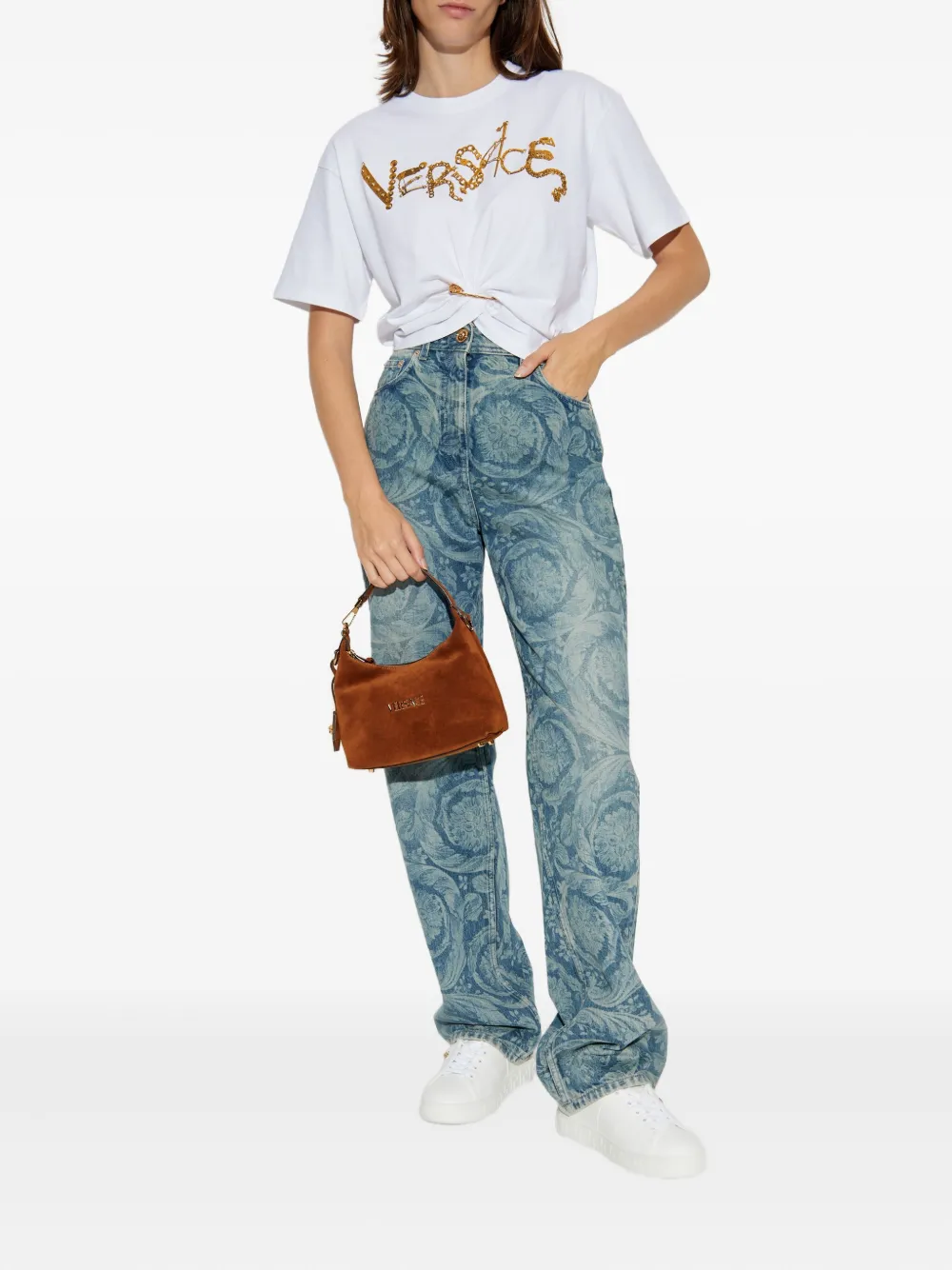 Versace Verfraaid T-shirt met geknoopt detail Wit