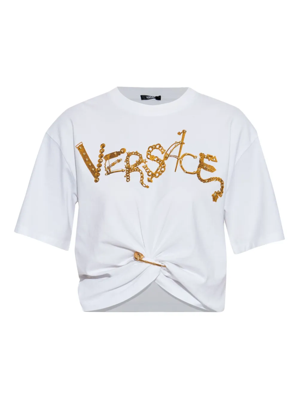 Versace Verfraaid T-shirt met geknoopt detail Wit