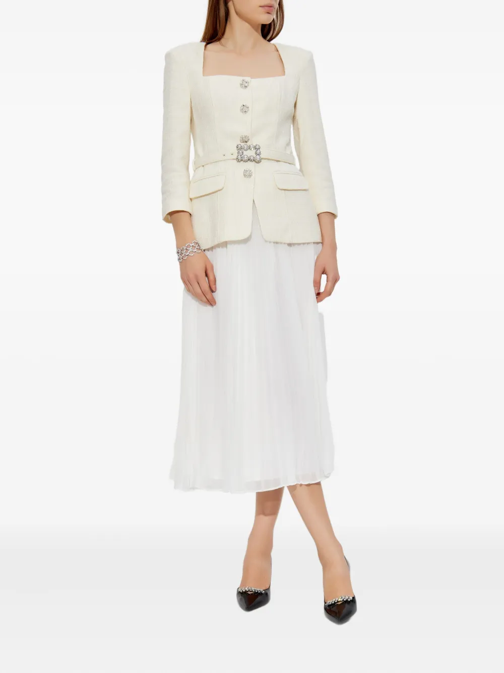 Self-Portrait embellished pleated midi dress - Wit