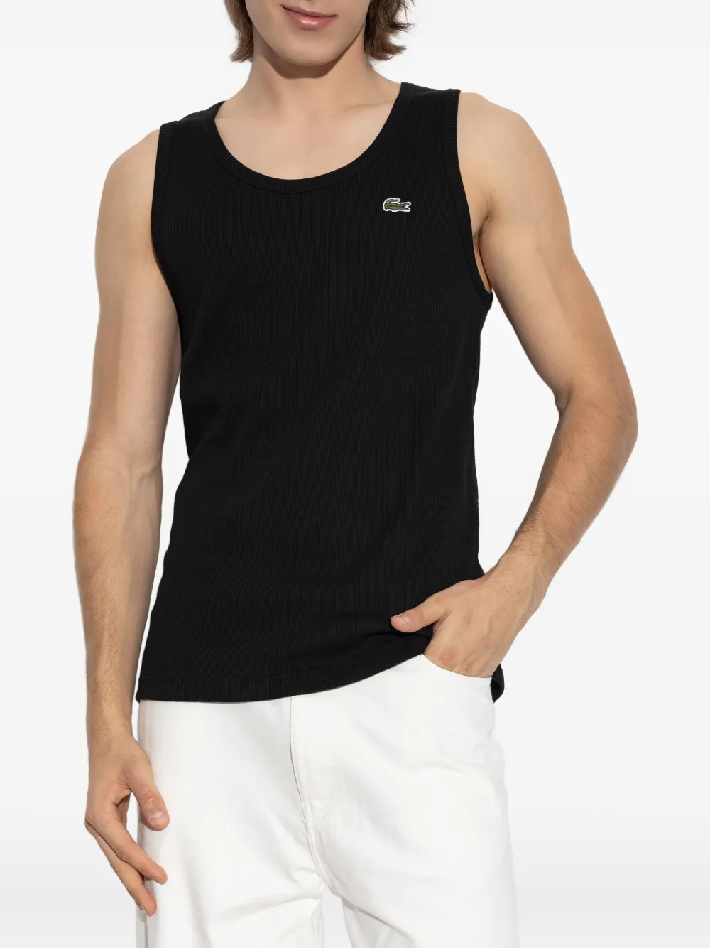 Lacoste Ribbed-knit Tank Top In Black
