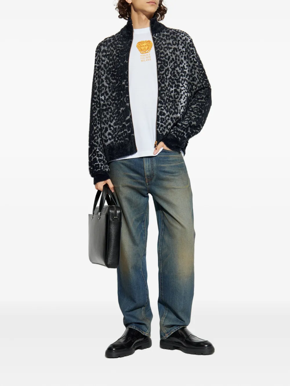 Versace logo-plaque cotton jeans - Blauw