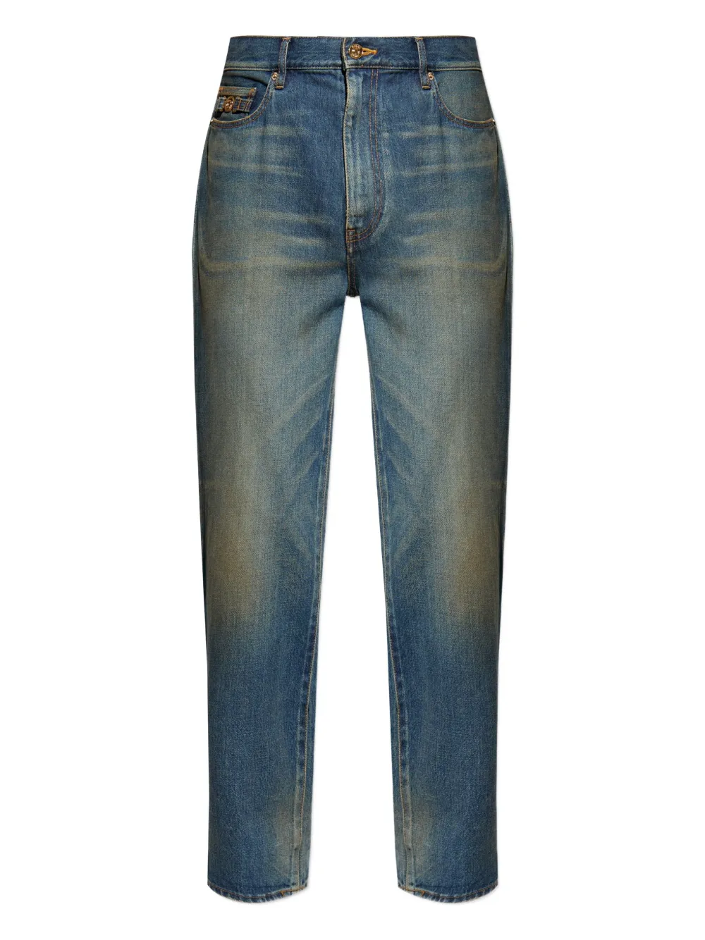 Versace logo-plaque cotton jeans Blauw
