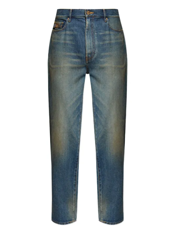 Versace Logo-plaque Cotton Jeans in Blue