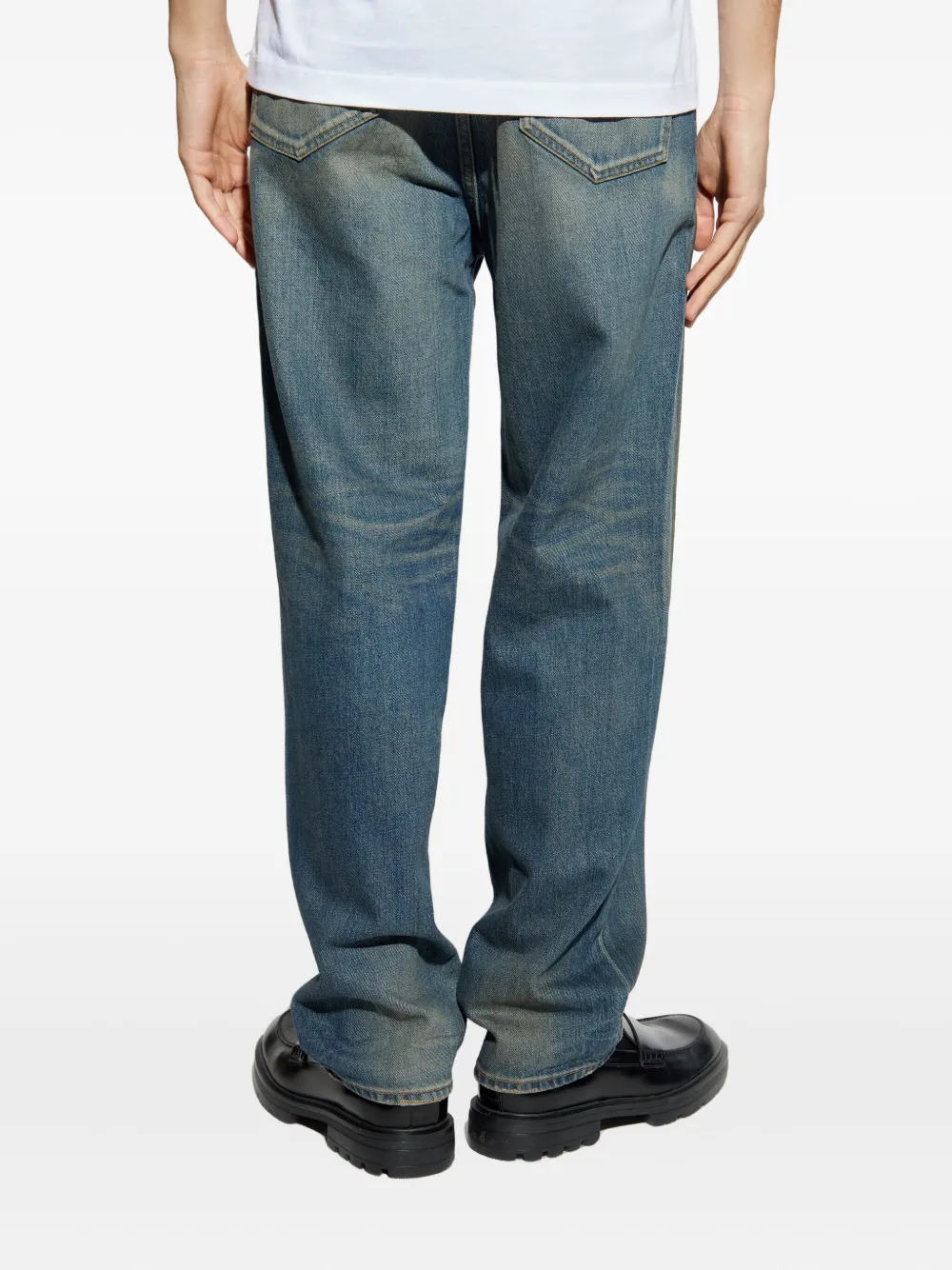 Versace logo-plaque cotton jeans Blauw