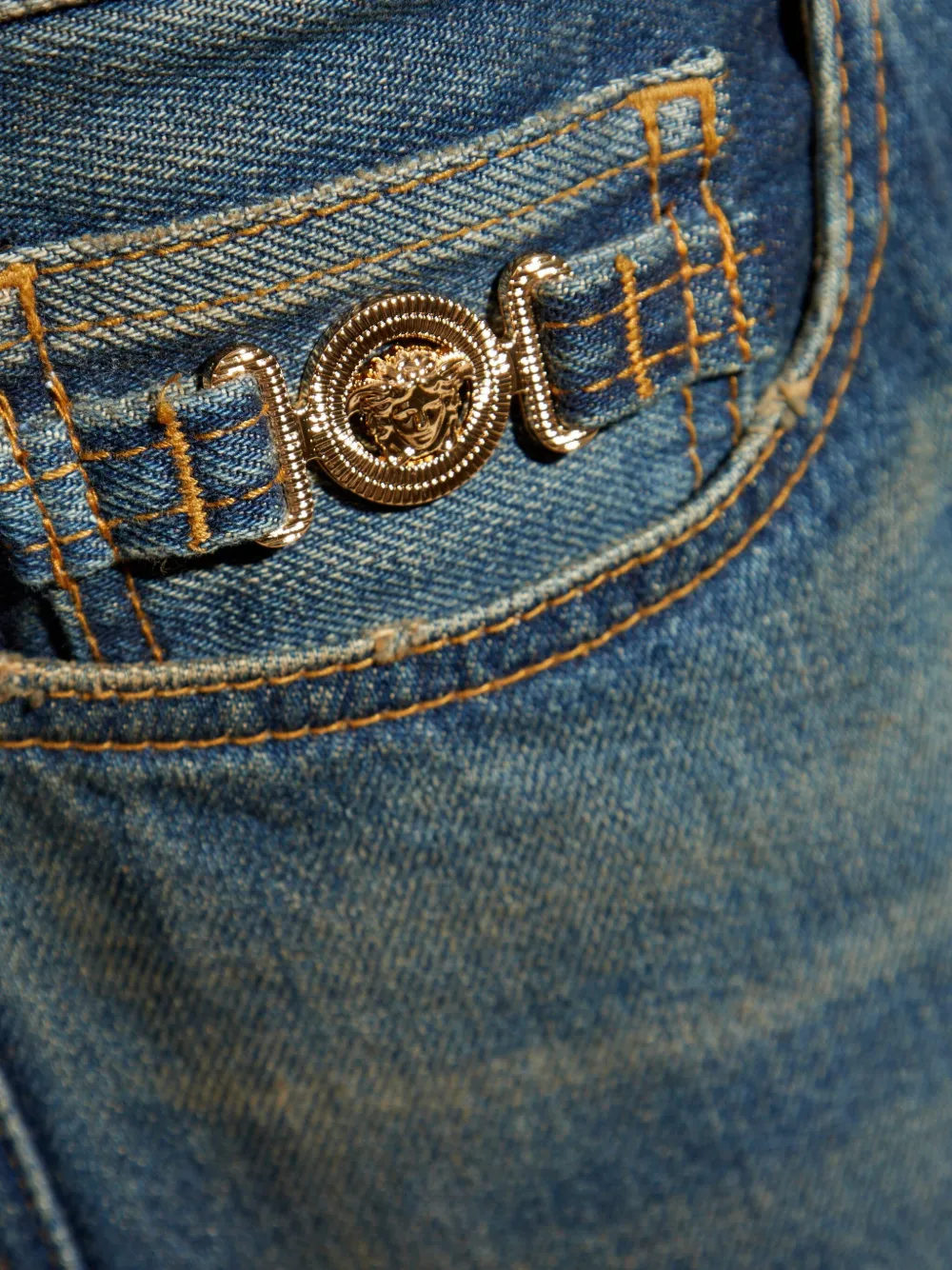 Versace logo-plaque cotton jeans Blauw