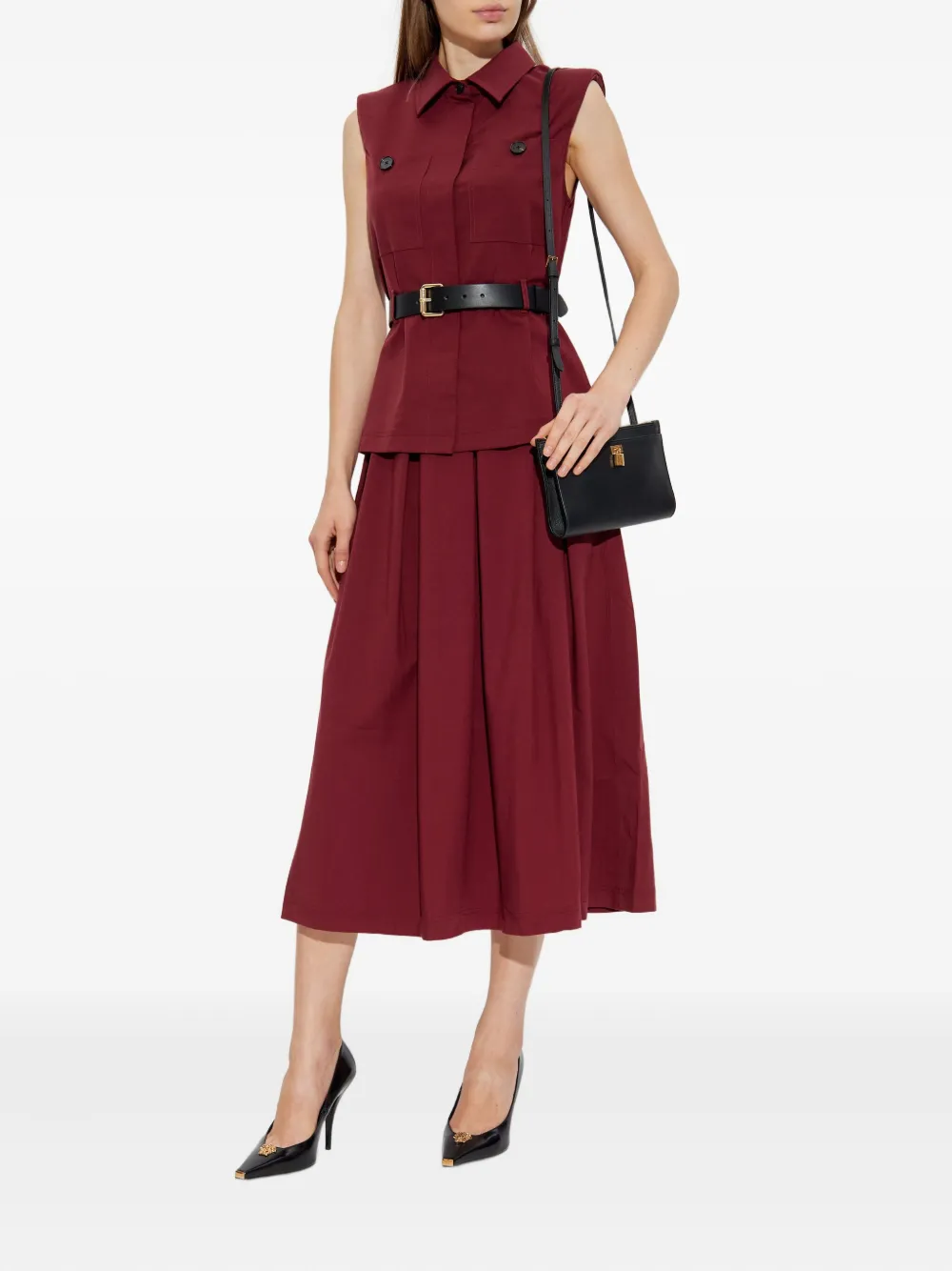 Self-Portrait belted pleated dress - Rood
