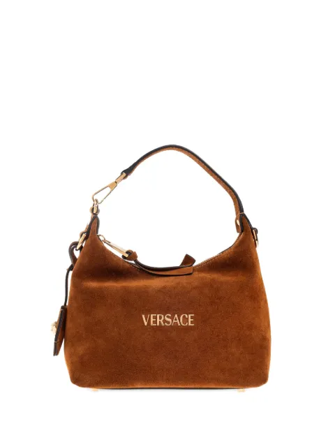 Versace logo-lettering suede tote bag