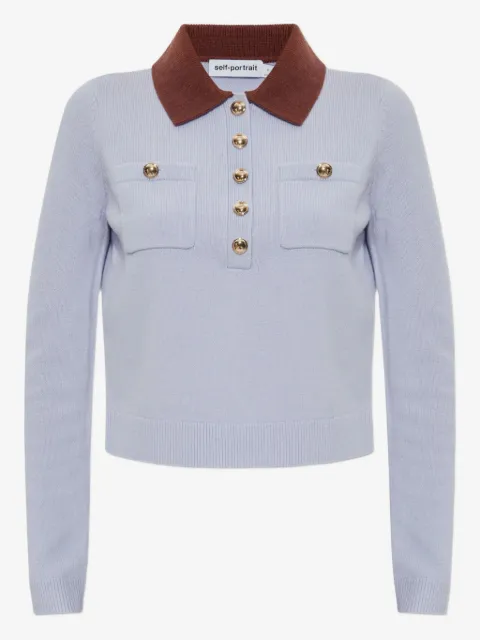 Self-Portrait contrasting-collar polo top