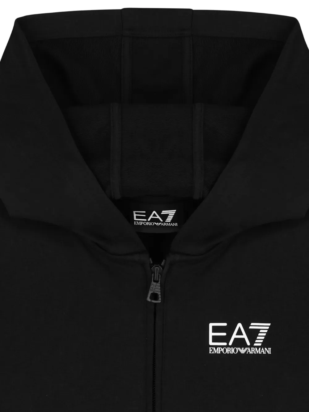 Emporio Armani Kids logo-print hooded zip-up jacket Zwart