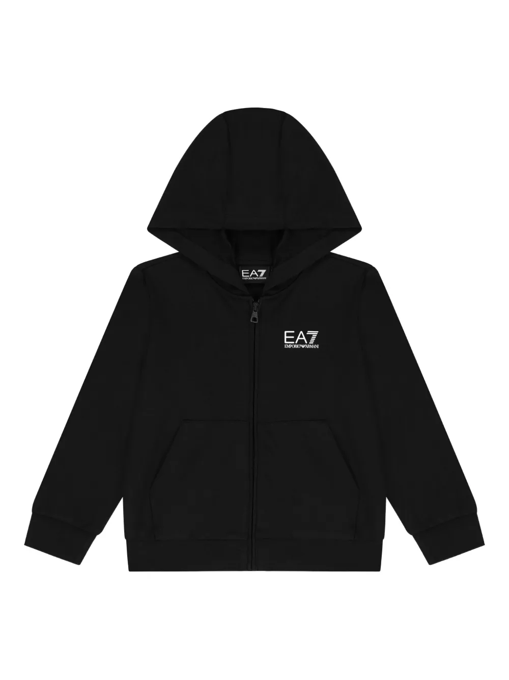 Emporio Armani Kids logo-print hooded zip-up jacket Zwart