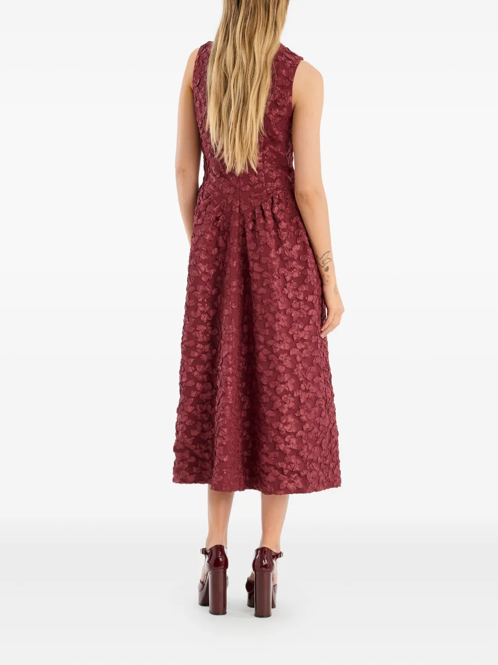 Rotate Birger Christensen Flower-embellishment Midi Dress In Brown