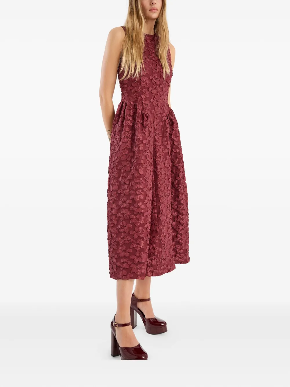Rotate Birger Christensen Flower-embellishment Midi Dress In Brown