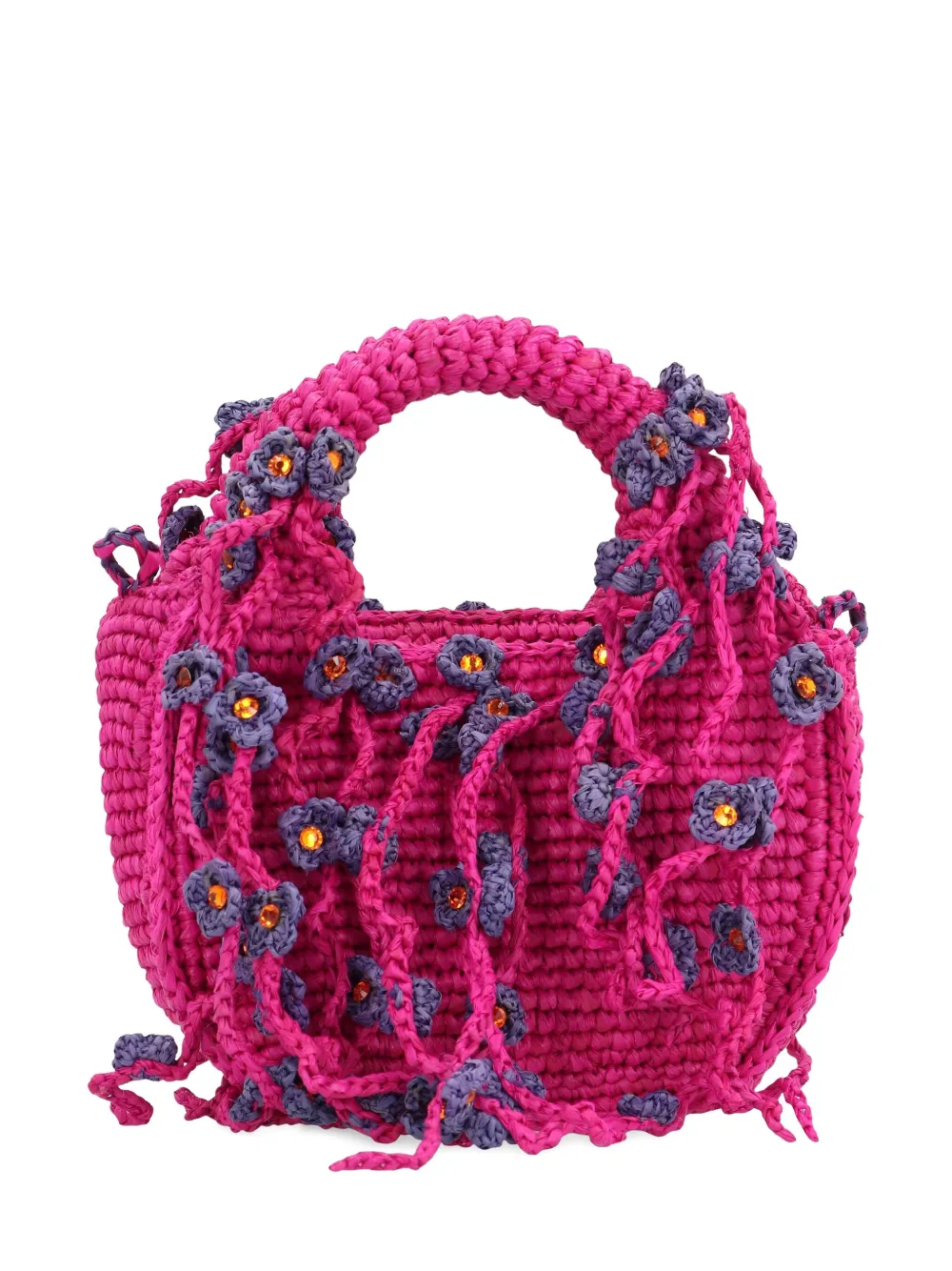 flower-embellished raffia tote bag