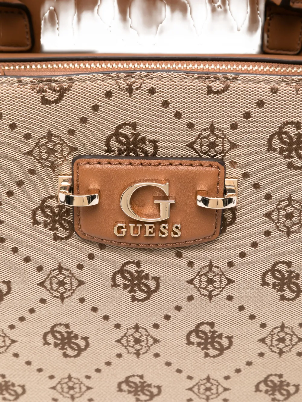 Guess Usa Logo-plaque Top-handle Tote Bag In Neutral