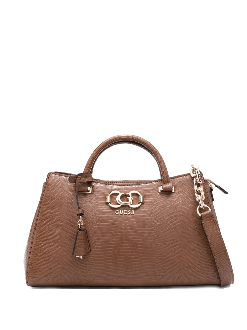 GUESS USA logo-plaque snakeskin-effect shoulder bag - Marrone