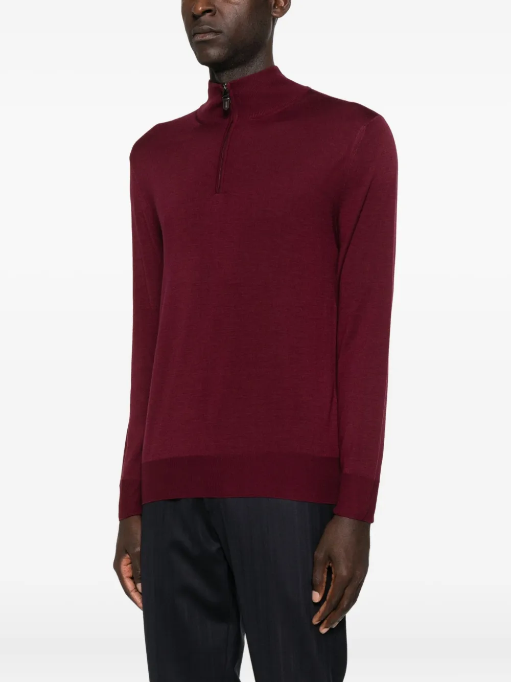 Canali High-neck Zip-front Sweater In Red