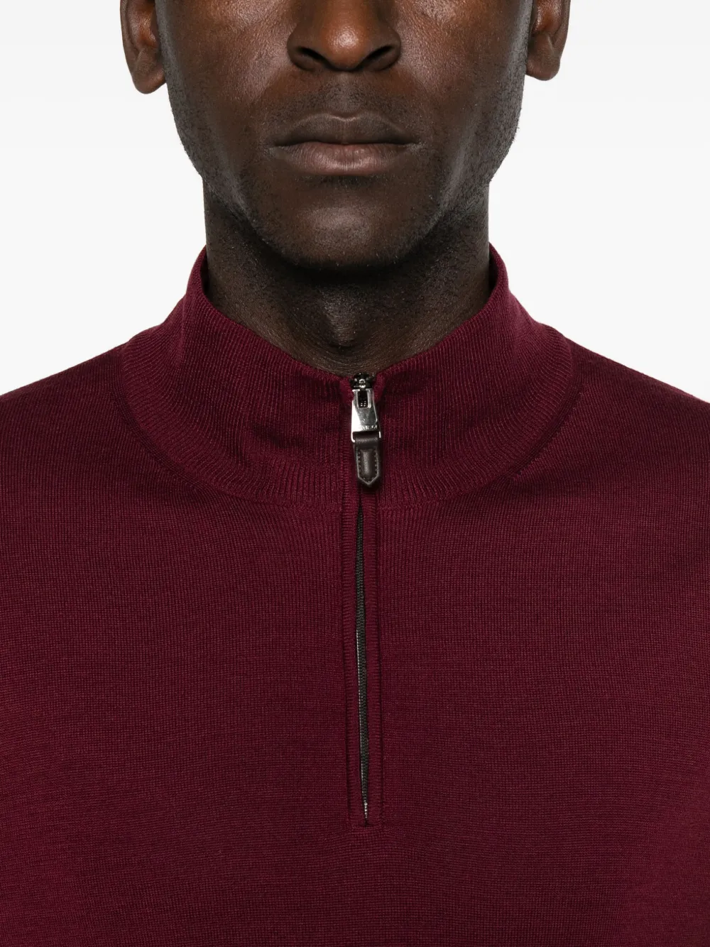 Canali High-neck Zip-front Sweater In Red