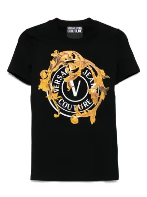 Tシャツ・カットソー VERSACE Women Tops 1003661 1A06341 5B050 Black V-Emblem Logo T-Shirt Dress | VERSACE US