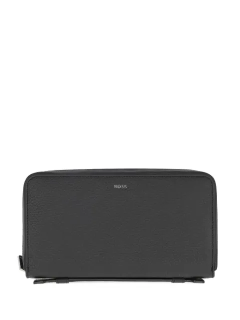 BOSS grained leather zip-around wallet