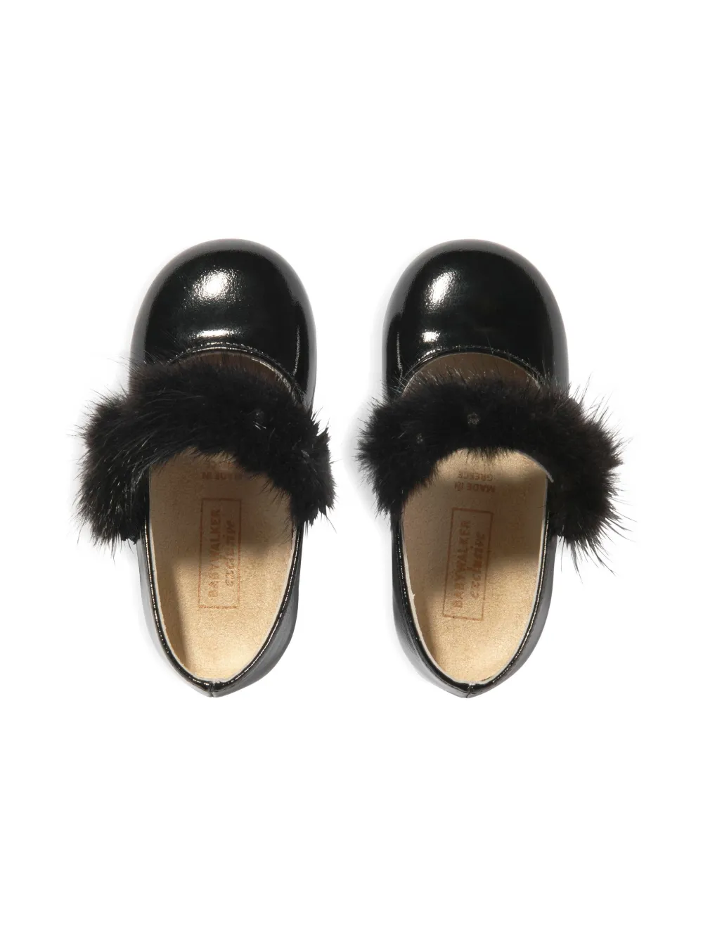Babywalker Girls Patent Leather Faux Fur Trim Ballerinas In Black