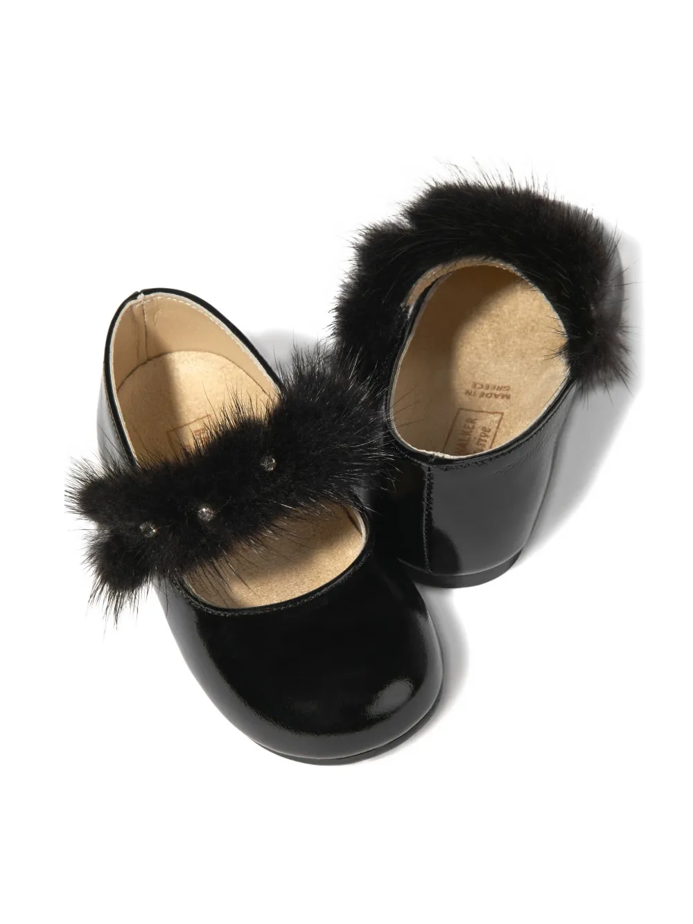 Babywalker Girls Patent Leather Faux Fur Trim Ballerinas In Black