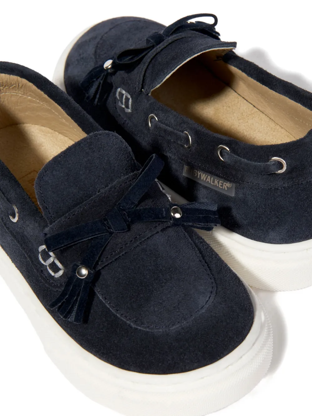 BabyWalker bow-embellished suede loafers NAVY