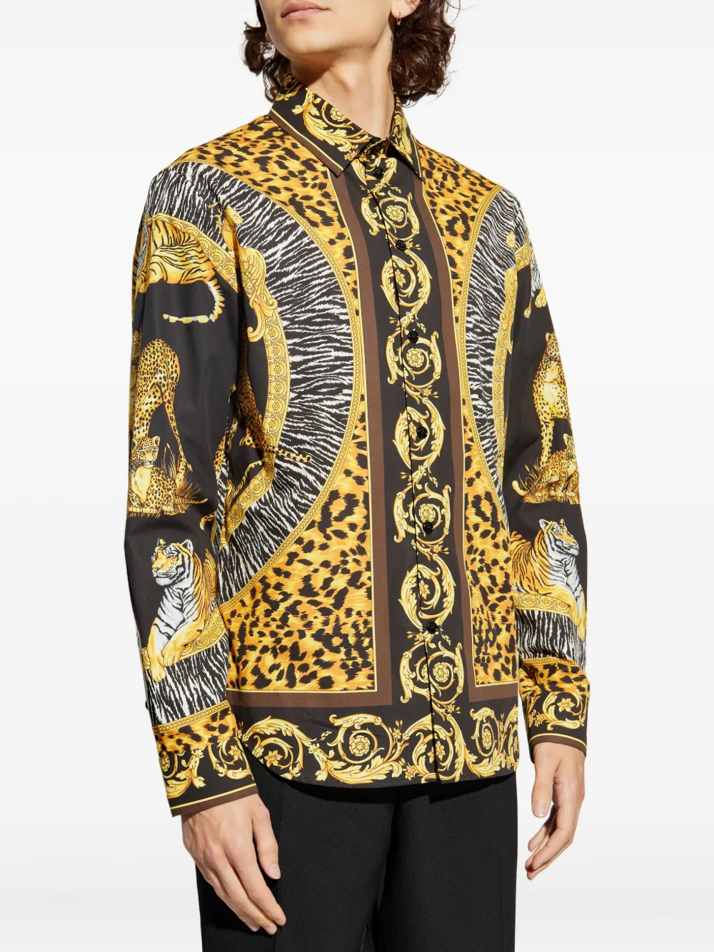 Versace Wild Cats silk shirt Zwart