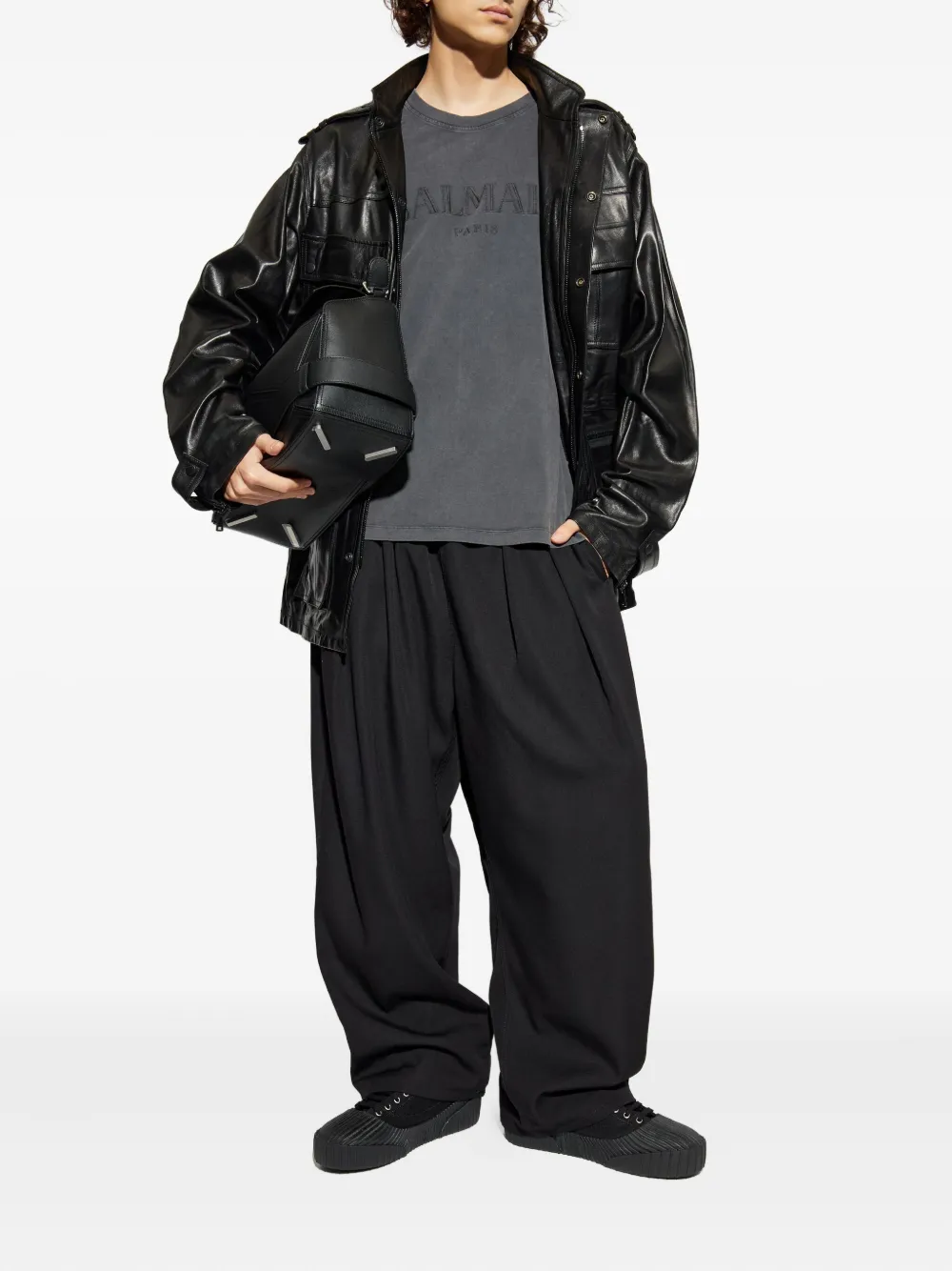 Balmain Leren jack Zwart